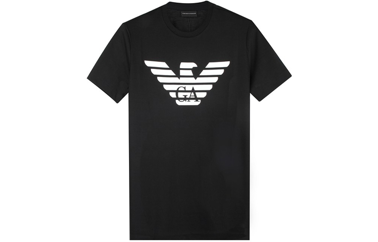 Order エンポリオアルマーニ ブラック ロゴ イーグル クルーネック Tシャツ 8N1T99-1JNQZ-0999