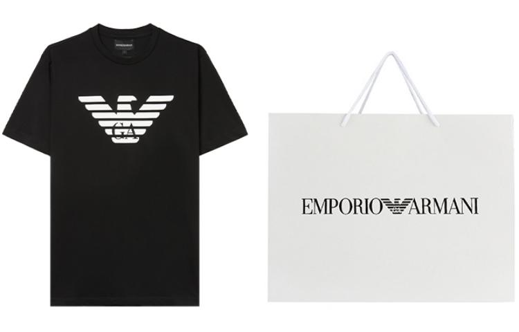 Shop エンポリオアルマーニ ブラック ロゴ イーグル クルーネック Tシャツ 8N1T99-1JNQZ-0999