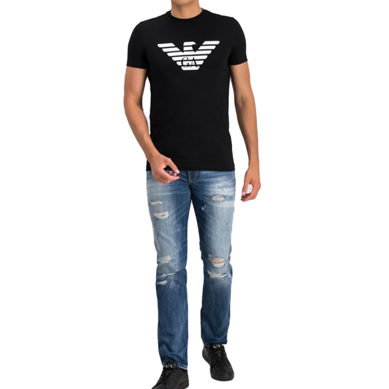 Purchase エンポリオアルマーニ ブラック ロゴ イーグル クルーネック Tシャツ 8N1T99-1JNQZ-0999