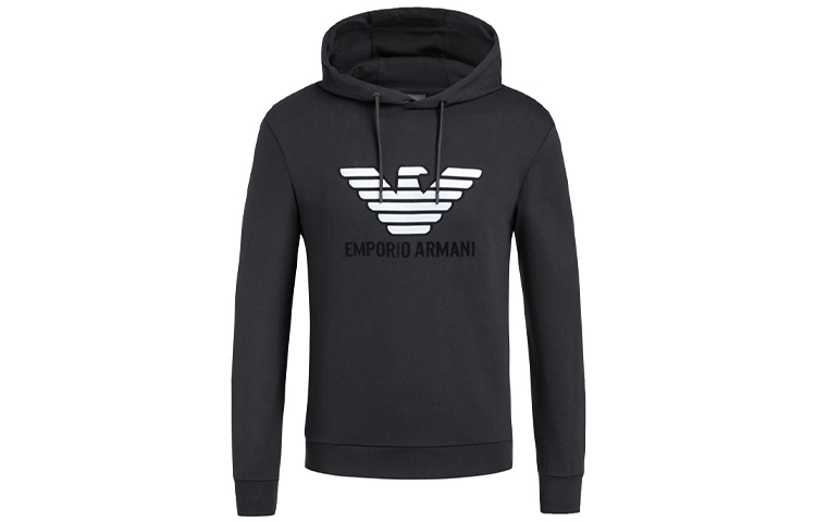 Emporio Armani Black Logo Embroidered Knit Pullover Hoodie 3H1M87-1J07Z-0999