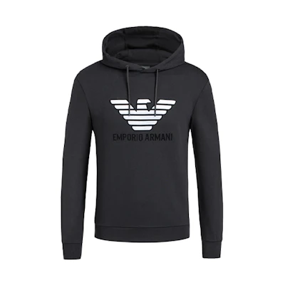 Emporio Armani Black Logo Embroidered Knit Pullover Hoodie 3H1M87-1J07Z-0999