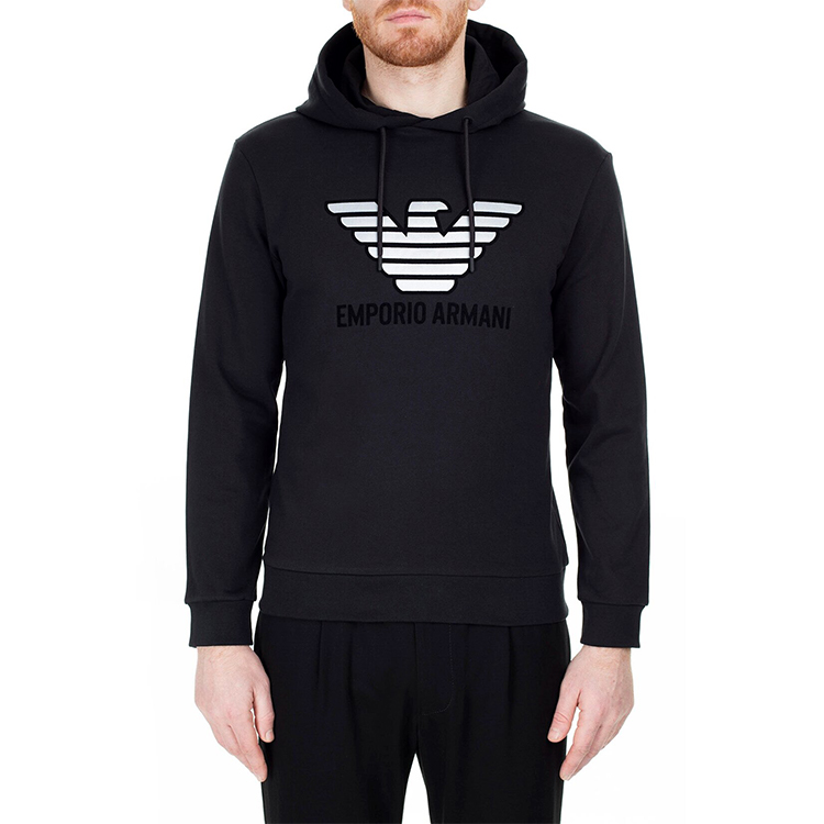 Emporio Armani Black Logo Embroidered Knit Pullover Hoodie 3H1M87-1J07Z-0999 圖 6