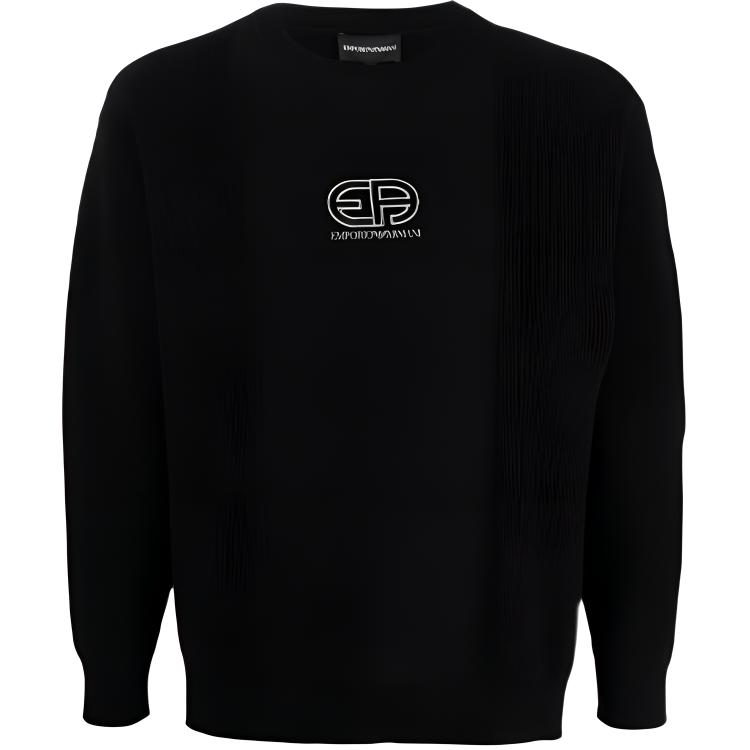 Emporio Armani Black Logo Embroidered Ribbed Crewneck Sweatshirt 3K1MXN-1MZYZ-0999