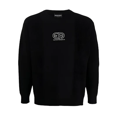 Emporio Armani Black Logo Embroidered Ribbed Crewneck Sweatshirt 3K1MXN-1MZYZ-0999