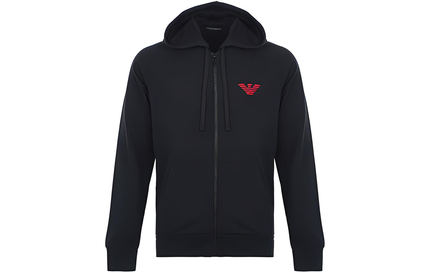 Emporio Armani Black Logo Embroidered Zip-Up Hoodie 111835-1A5750-0020