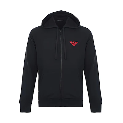 Emporio Armani Black Logo Embroidered Zip-Up Hoodie 111835-1A5750-0020