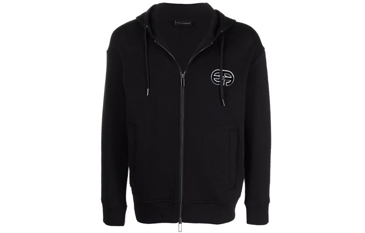 EMPORIO ARMANI Black Logo Embroidered Zip-Up Hoodie Jacket. 6K1M66-1JHSZ-0999 圖 2