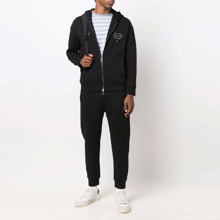 EMPORIO ARMANI Black Logo Embroidered Zip-Up Hoodie Jacket. 6K1M66-1JHSZ-0999 圖 3