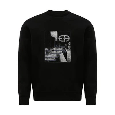 Emporio Armani Black Logo Print Crewneck Pullover Sweatshirt 6K1M96-1JUWZ-0054
