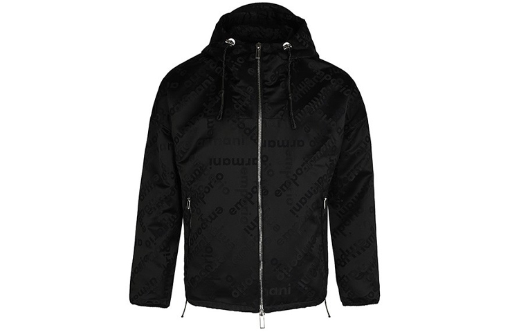 Emporio Armani Black Logo Print Full-Zip Hooded Jacket 3K1BS6-1NZPZ-F024