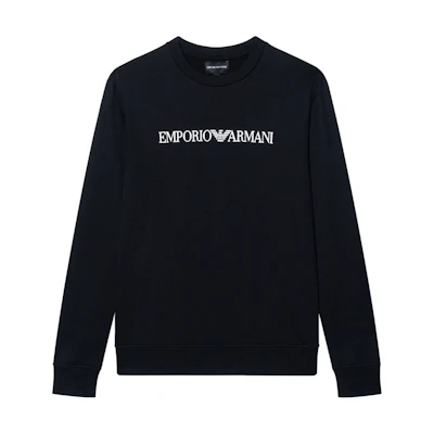 EMPORIO ARMANI Black Logo Print Long Sleeve Crew Neck T-Shirt. 8N1MR6-1JRIZ-F009