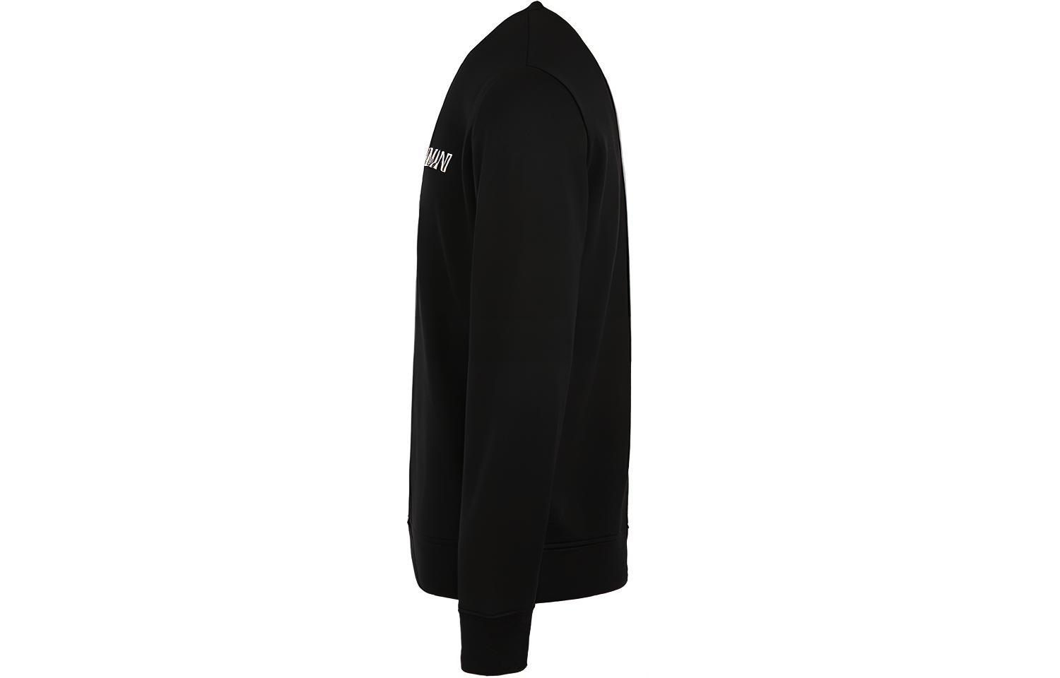 Shop EMPORIO ARMANI 黑色標誌印花長袖圓領T恤。 8N1MR6-1JRIZ-F009