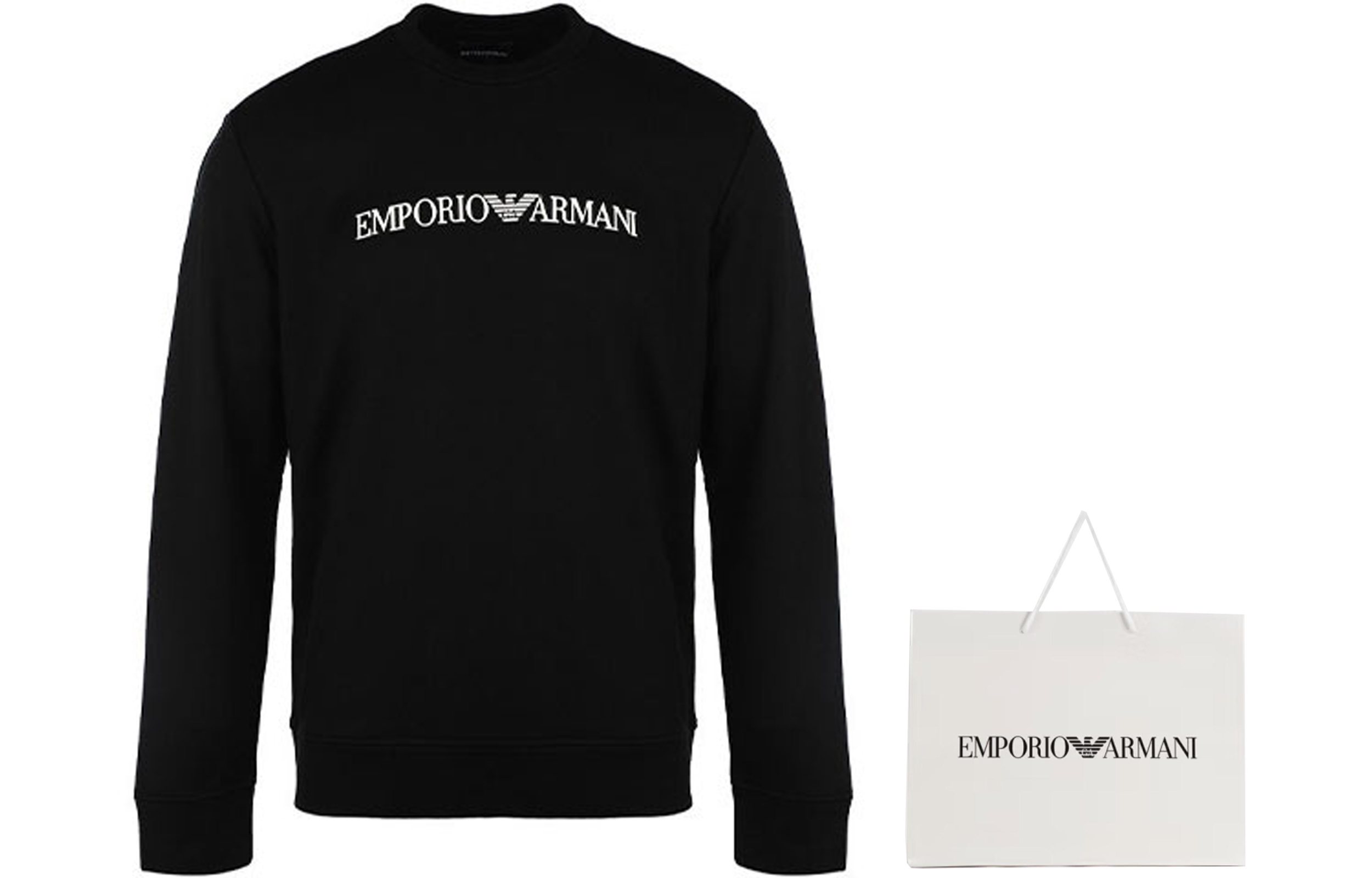 Purchase EMPORIO ARMANI 黑色標誌印花長袖圓領T恤。 8N1MR6-1JRIZ-F009