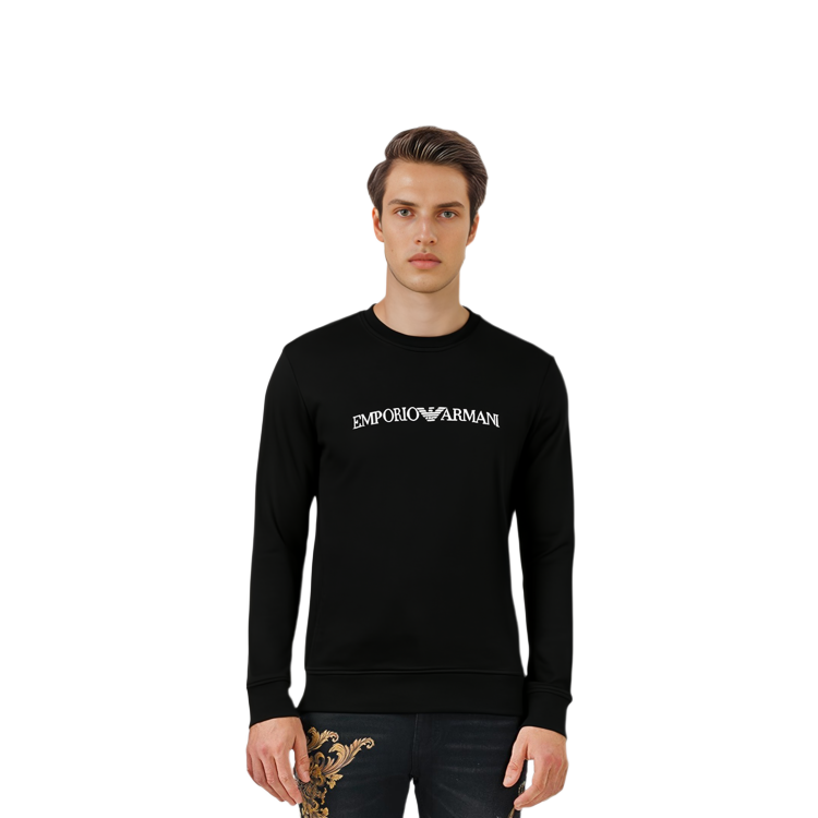 Details for EMPORIO ARMANI 黑色標誌印花長袖圓領T恤。 8N1MR6-1JRIZ-F009