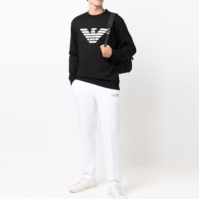 Emporio Armani Black Logo Print Pullover Sweatshirt. 8N1MR6-1JRIZ-F008 Details for Emporio Armani Black Logo Print Pullover Sweatshirt. 8N1MR6-1JRIZ-F008