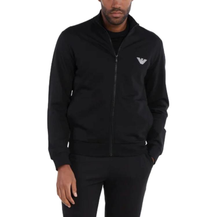 Emporio Armani Black Logo Print Stand Collar Loose Fit Jacket for Men 111532-4R566-00020