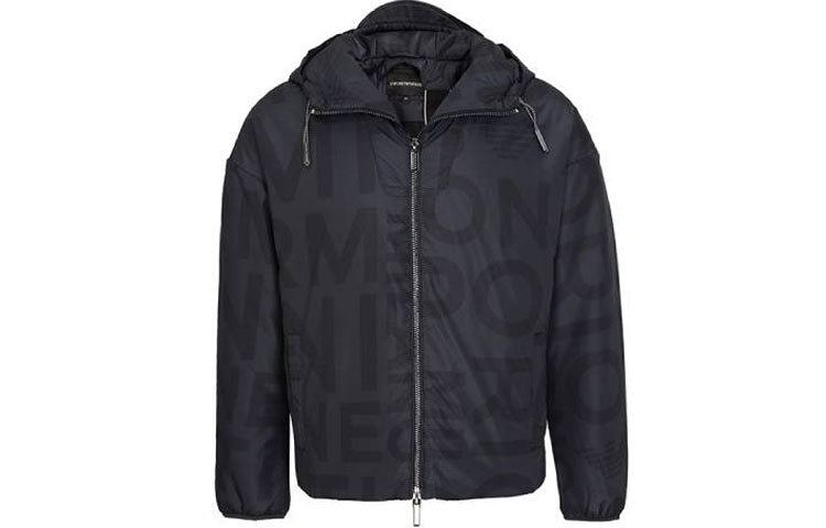 Emporio Armani Black Logo Print Zip-Up Hooded Cotton Jacket 6H1BN6-1NLNZ-F647