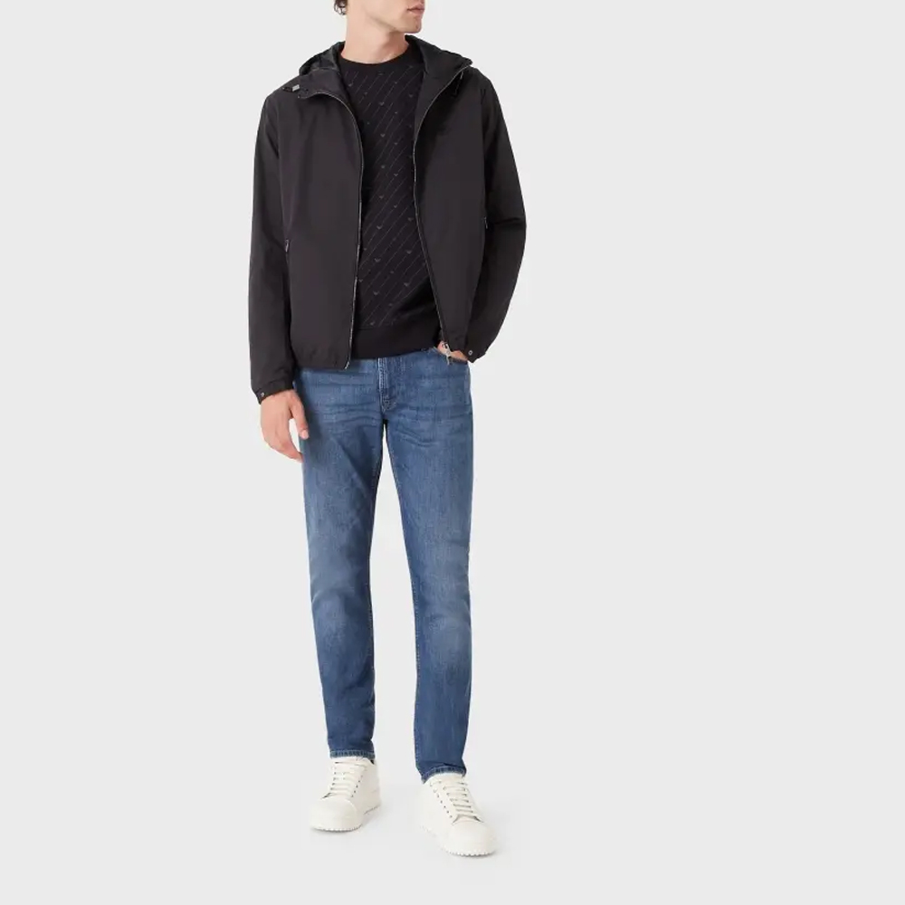 Sizing エンポリオアルマーニ ブラック ロゴ ジップアップ フーディ ジャケット 8N1BQ0-1NZQZ-0999