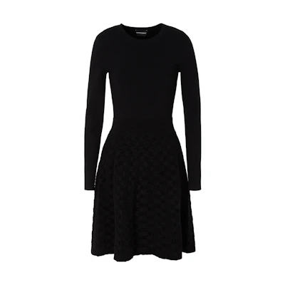 Emporio Armani Black Long-Sleeve Mid-Length Solid Color Dress 6R2AT52-M10Z1-0999