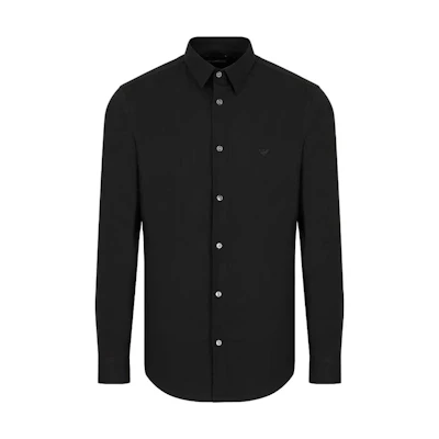EMPORIO ARMANI Black Long-Sleeve Shirt with Embroidered Logo 8N1C09-1NI9Z-0999
