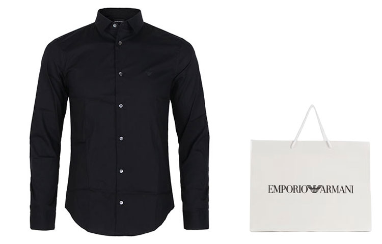 Shop エンポリオアルマーニ ブラック刺繍ロゴ入り長袖シャツ 8N1C09-1NI9Z-0999
