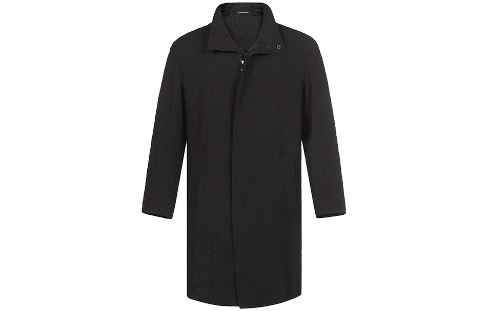 Order EMPORIO ARMANI 黑色長袖拉鍊中長款風衣外套 B1L210-B1306-999