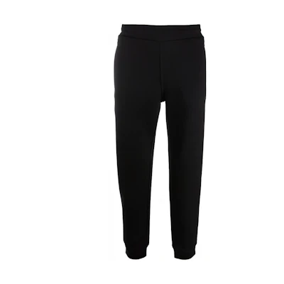 EMPORIO ARMANI Black Mid-Waist Knit Jogger Pants with Minimal Logo. 8N1PS9-1JRIZ-0999
