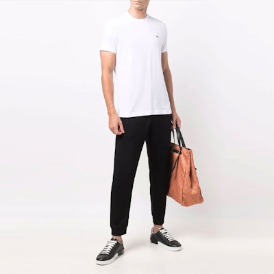 EMPORIO ARMANI Black Mid-Waist Knit Jogger Pants with Minimal Logo. 8N1PS9-1JRIZ-0999 Lookbook EMPORIO ARMANI Black Mid-Waist Knit Jogger Pants with Minimal Logo. 8N1PS9-1JRIZ-0999