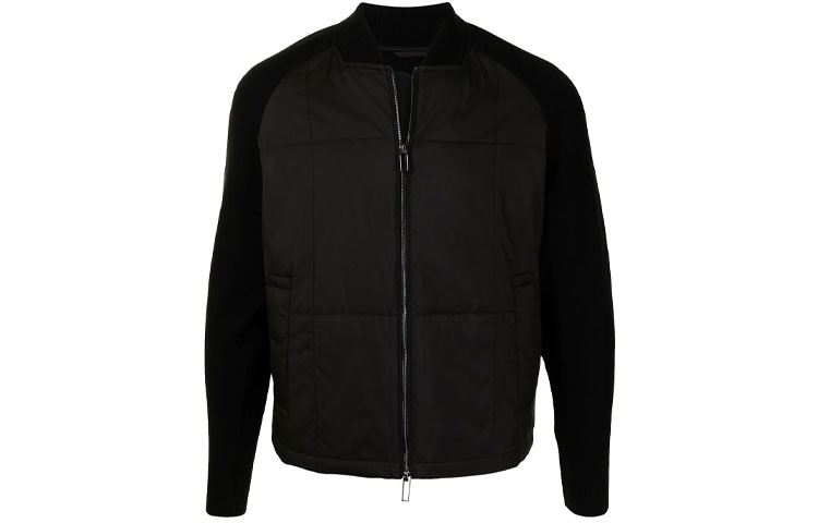 Emporio Armani Black Patchwork Bomber Jacket with Stand Collar 3K1BQ7-1NZFZ-999