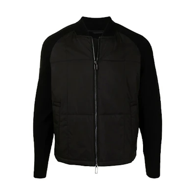 Emporio Armani Black Patchwork Bomber Jacket with Stand Collar 3K1BQ7-1NZFZ-999