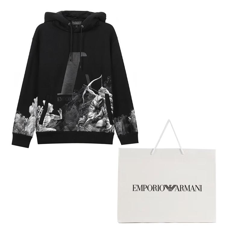Emporio Armani Black Printed Fleece Hoodie 6K1M8P-1JM3Z-0999