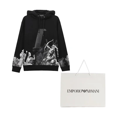 Emporio Armani Black Printed Fleece Hoodie 6K1M8P-1JM3Z-0999