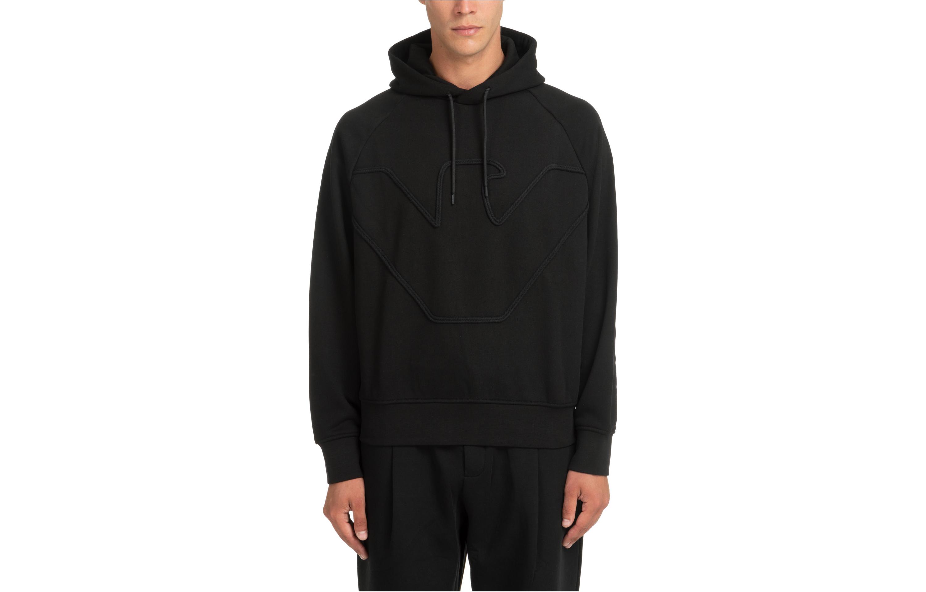 Emporio Armani Black Pullover Hoodie with Drawstring and Long Sleeves 6R1ME4-1JWPZ-00B4