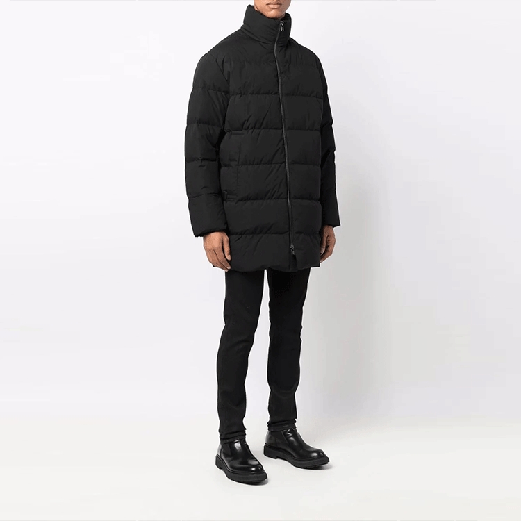 Purchase Emporio Armani 黑色菱格拉鍊羽絨外套 中長款休閒大衣 8N1LA5-1NLRZ-0999