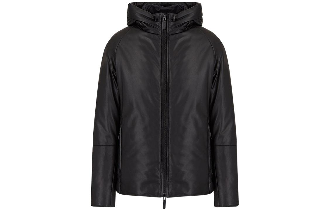 Emporio Armani Black Sheepskin Drawstring Hooded Jacket B1R55PB1P601999