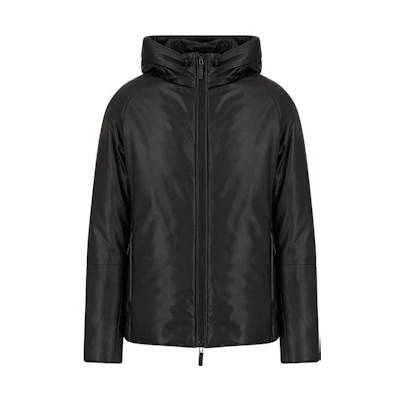 Emporio Armani Black Sheepskin Drawstring Hooded Jacket B1R55PB1P601999