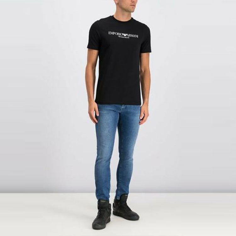 Cheap エンポリオアルマーニ ブラック スリムフィット ロゴプリント Tシャツ 8N1T61-1J00Z-0999
