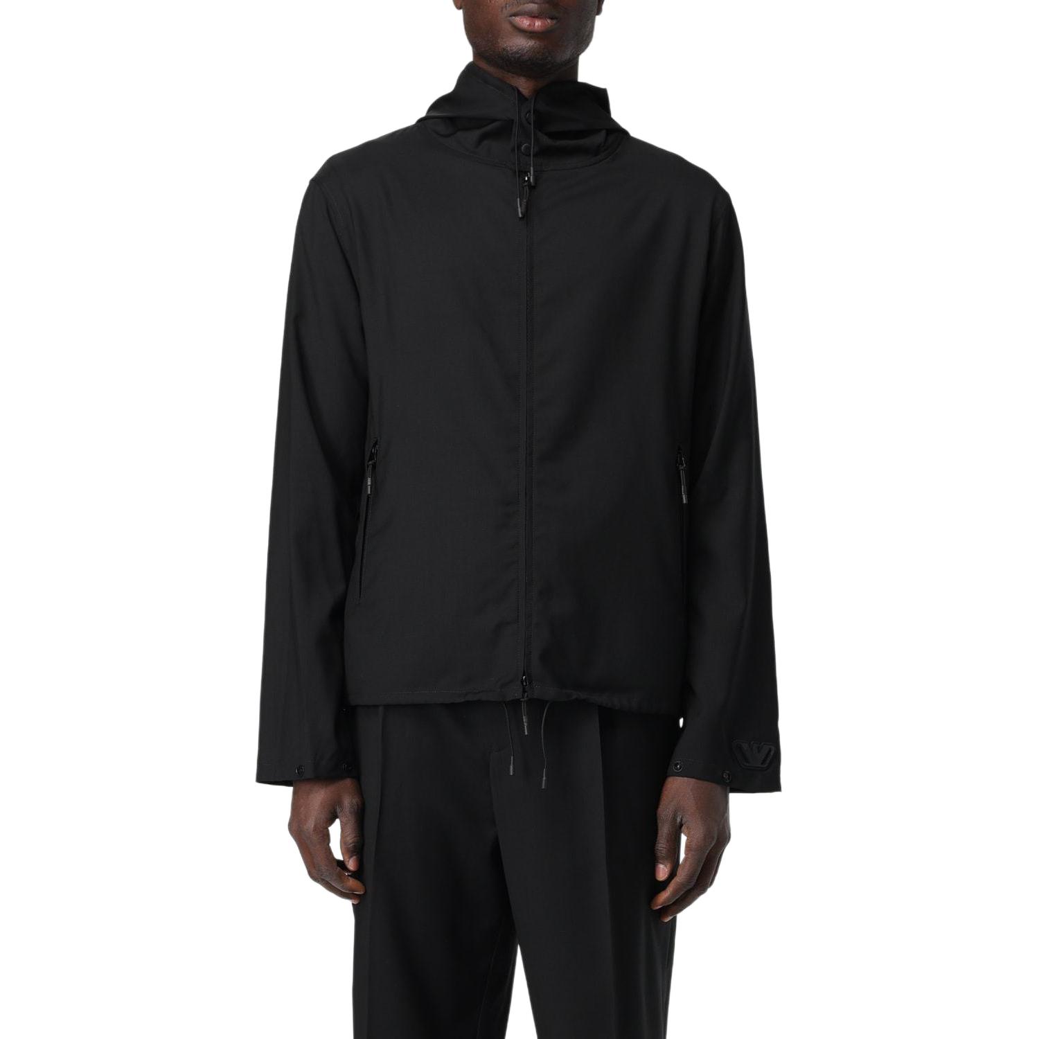 Emporio Armani Black Solid Color Hooded Zip-Up Jacket E31R10-F1233-999