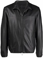 Emporio Armani Black Solid Color Leather Zip Jacket 01R55P-01P54-999 Emporio Armani Black Solid Color Leather Zip Jacket 01R55P-01P54-999