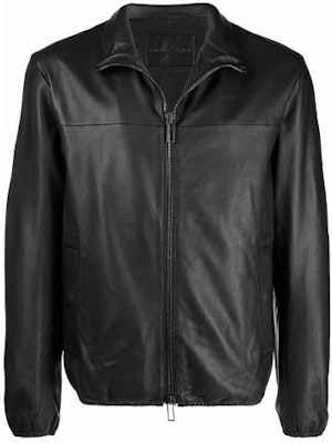 Emporio Armani Black Solid Color Leather Zip Jacket 01R55P-01P54-999 Buy Emporio Armani Black Solid Color Leather Zip Jacket 01R55P-01P54-999