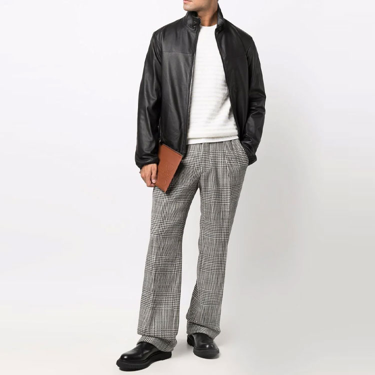 Lookbook Emporio Armani Black Solid Color Leather Zip Jacket 01R55P-01P54-999