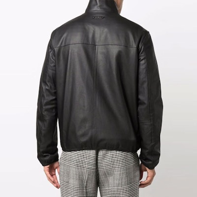 Emporio Armani Black Solid Color Leather Zip Jacket 01R55P-01P54-999 Shop Emporio Armani Black Solid Color Leather Zip Jacket 01R55P-01P54-999