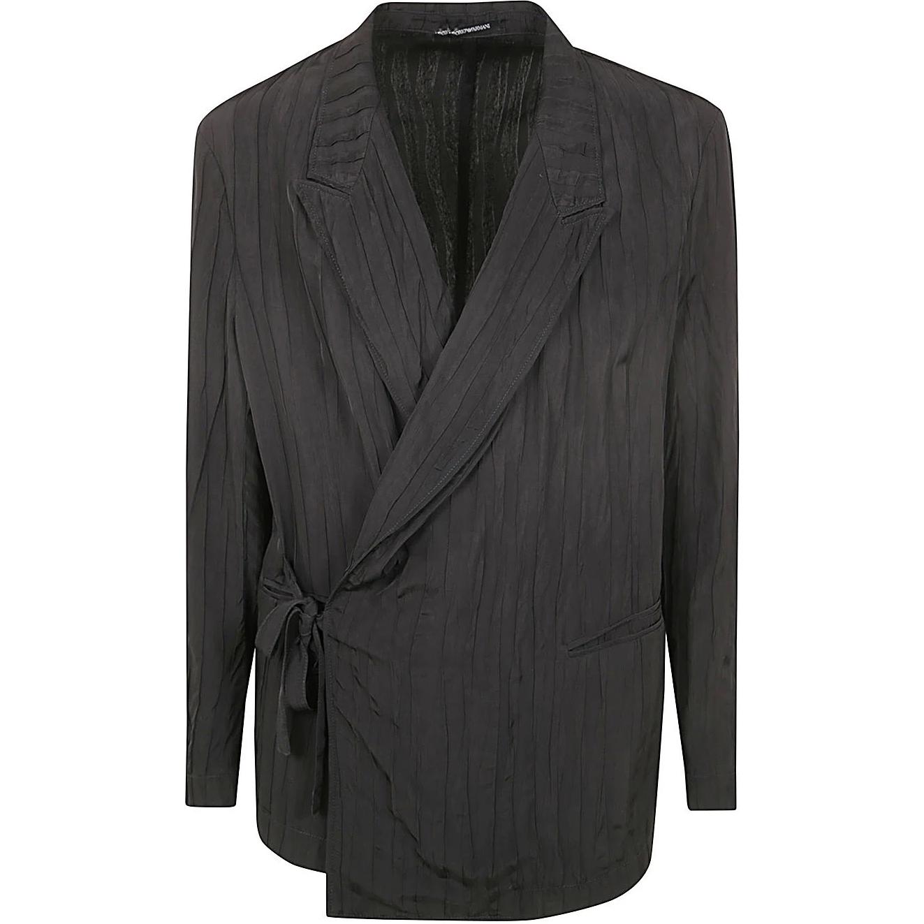 Emporio Armani Black Solid Long Sleeve Tie-Collar Jacket E31G29-F1237-999