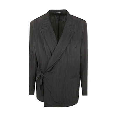 Emporio Armani Black Solid Long Sleeve Tie-Collar Jacket E31G29-F1237-999