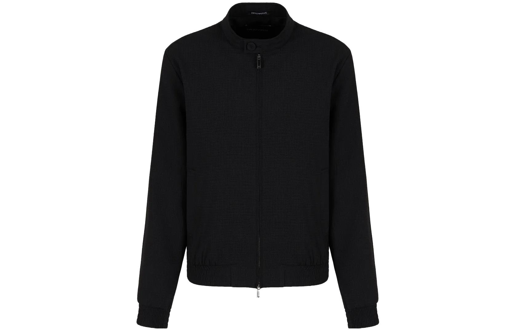 Emporio Armani Black Solid Zip-Up Jacket with Stand Collar H41R28-E1082-1999