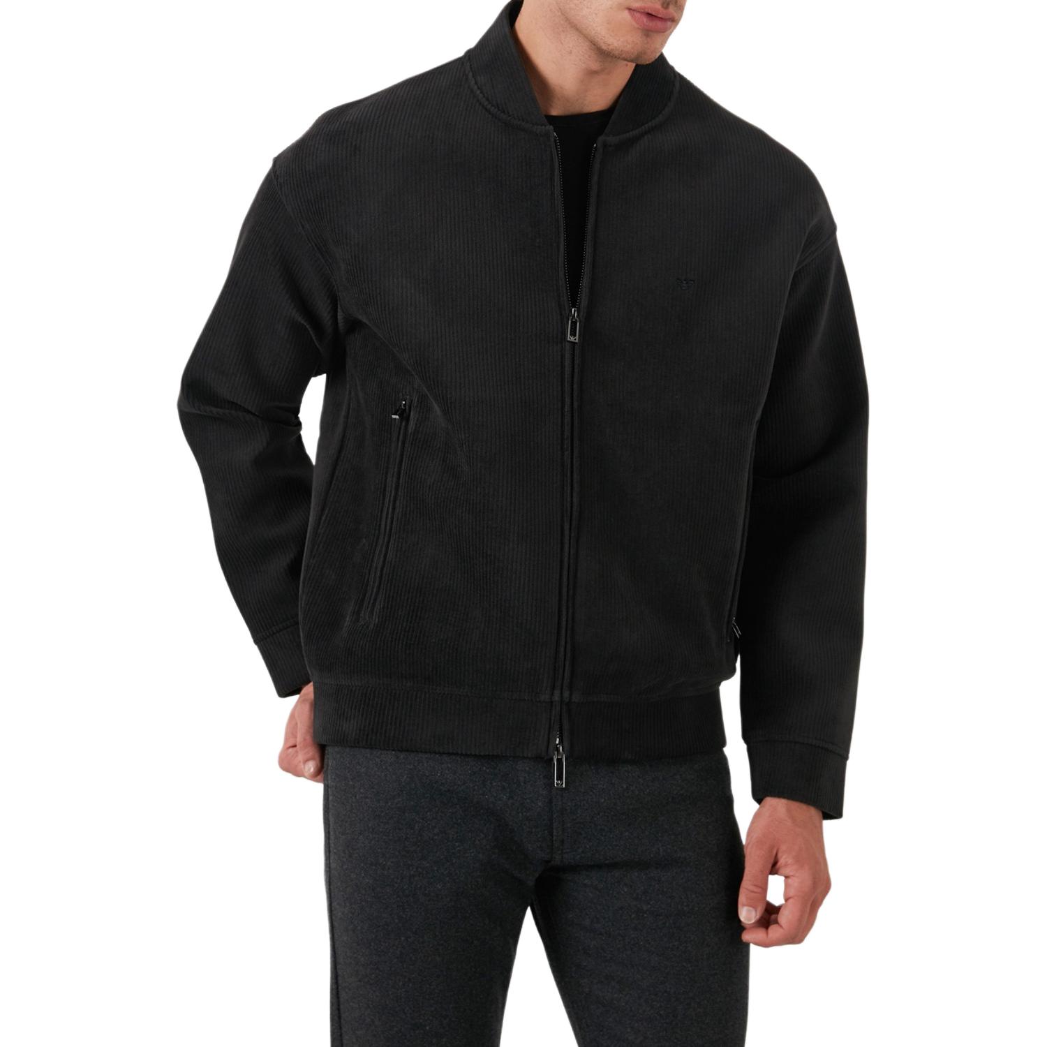 Emporio Armani Black Solid Zip Baseball Collar Jacket 6D1M98-1JOWZ-0999