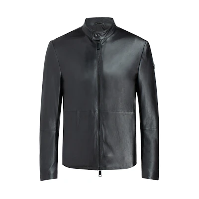 Emporio Armani Black Solid Zipper Leather Jacket Long Sleeve 01B50P-01P5-0999