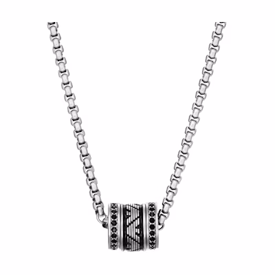 Emporio Armani Black Stainless Steel Beaded Pendant Necklace for Men. EGS2977040