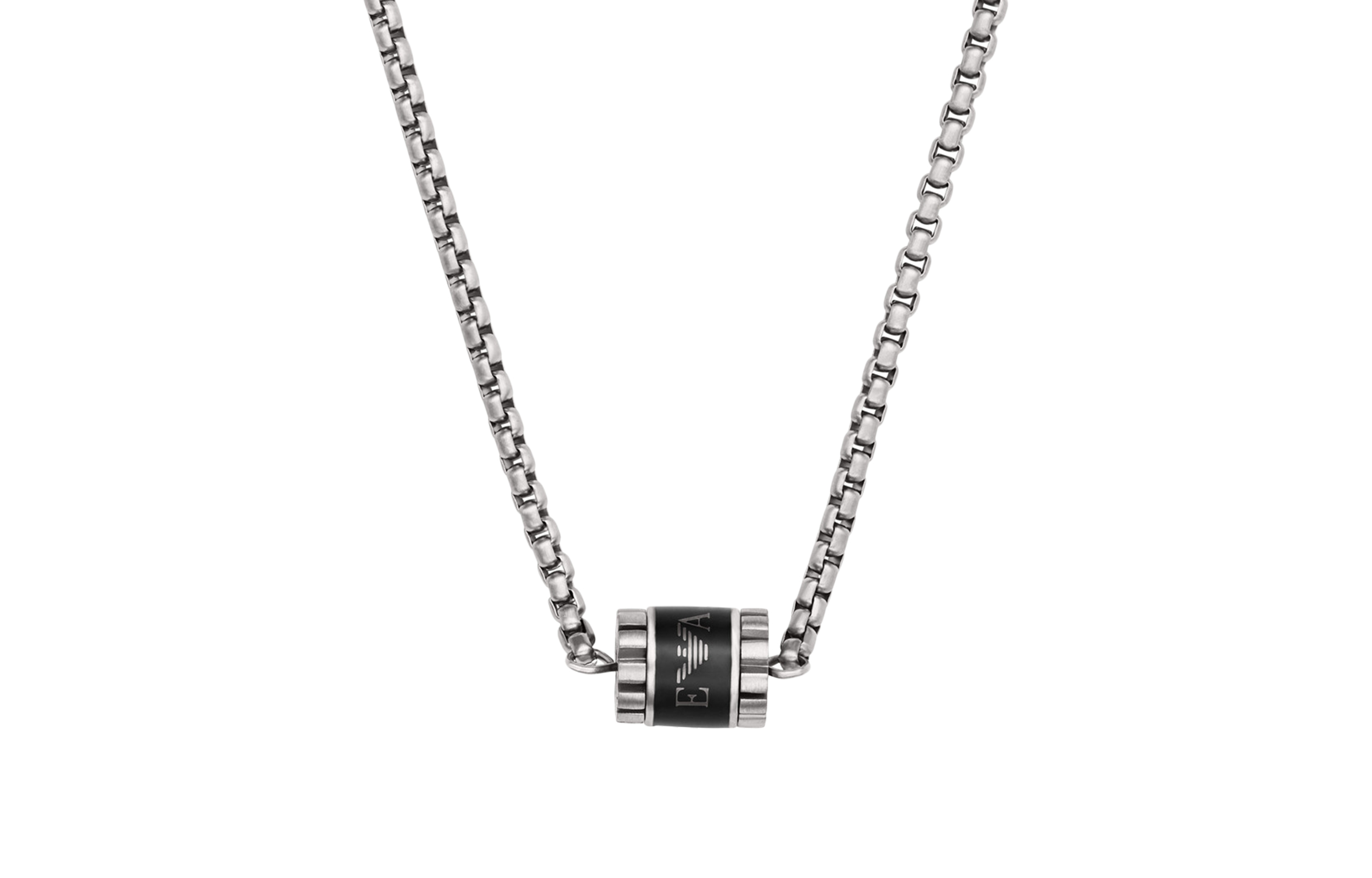 Emporio Armani Black Stainless Steel Beaded Pendant Necklace for Men EGS2844040