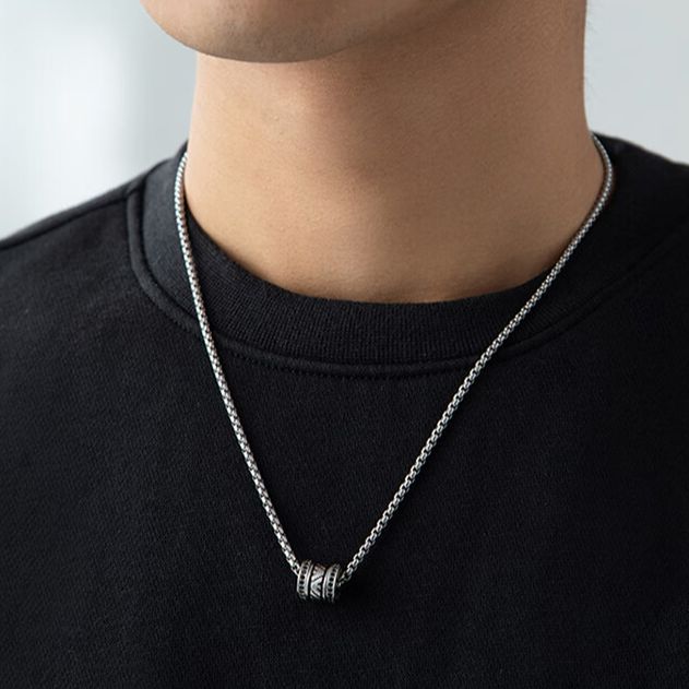 Shop Emporio Armani Black Stainless Steel Beaded Pendant Necklace for Men. EGS2977040